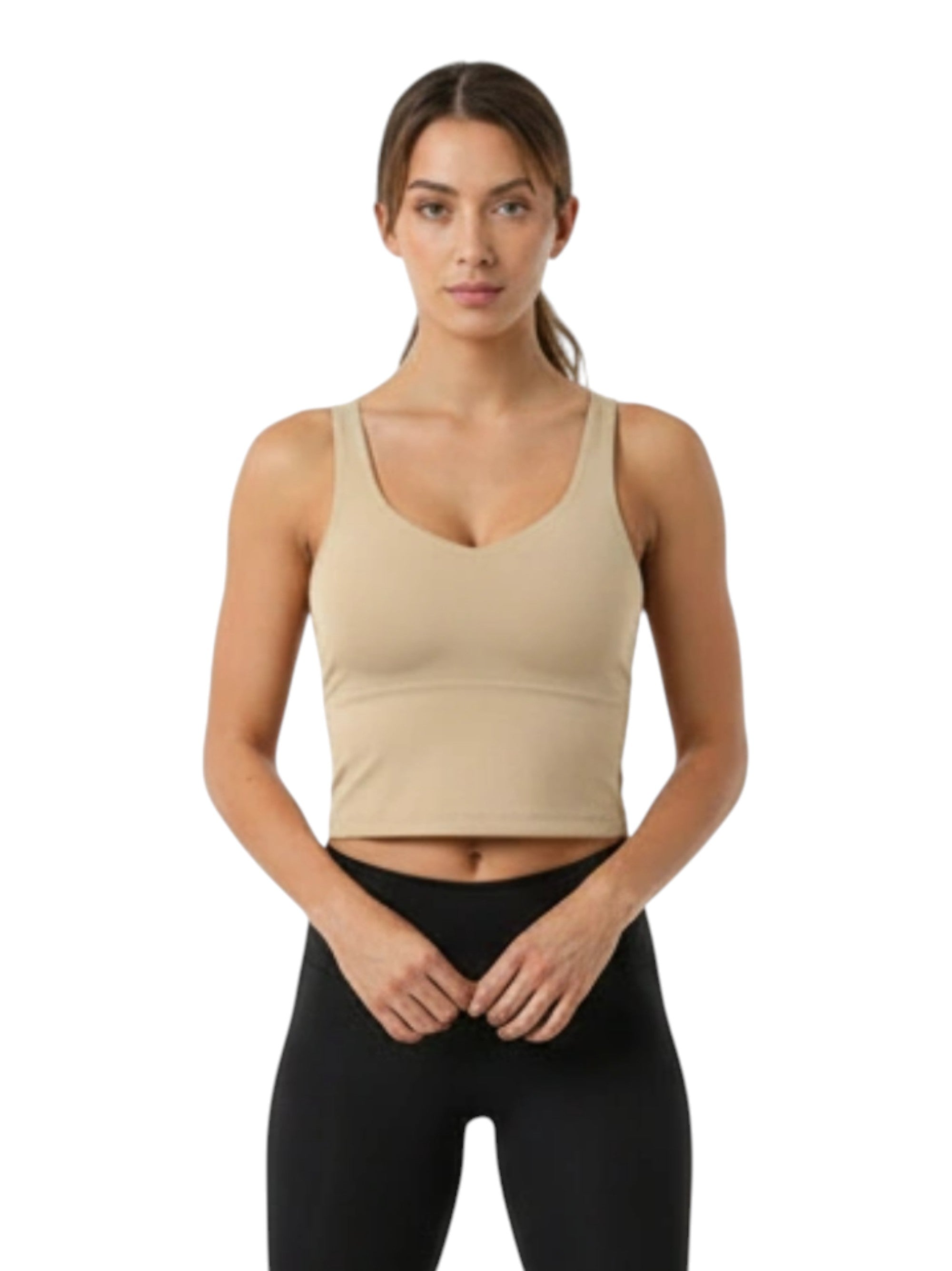 Image for Women's Plain Sport Crop Top,Beige